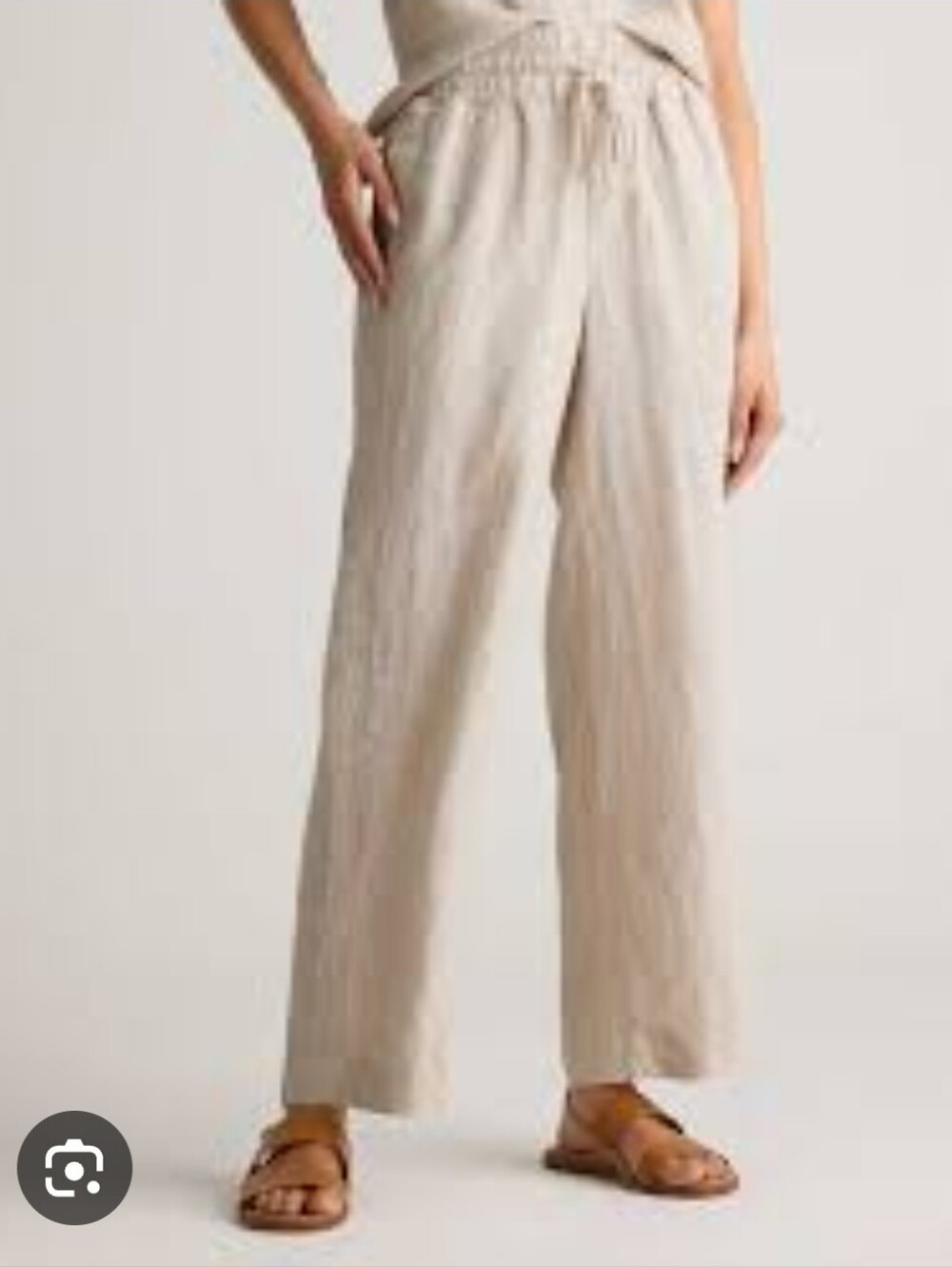 Quince Wide-Leg Elastic-Waist European Linen Blend Pants - Beige